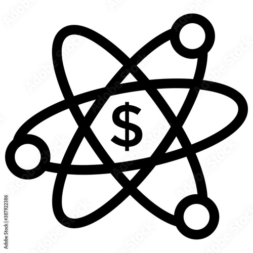 
A atomic molecule circulating around dollar sign, financial research
