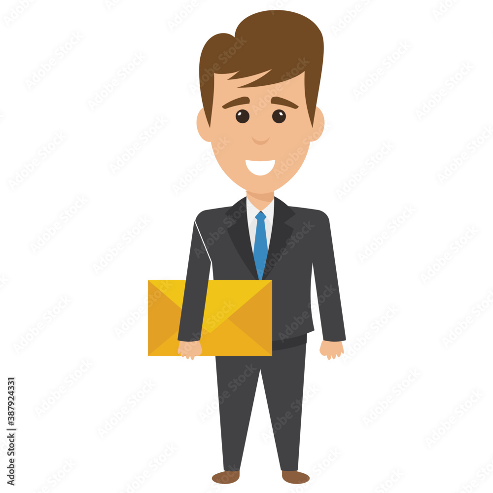 A businessman holding a big envelope, icon concept is business mail
A businessman holding a big envelope, icon concept is business mail