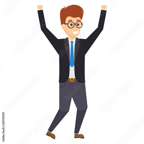 
A satisfied manager in three piece suit with tie showing happy gesture
