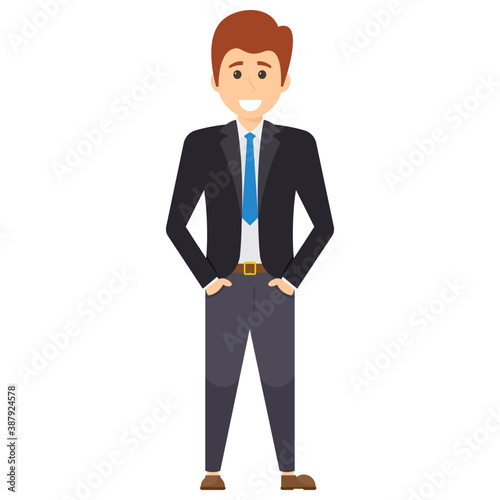 
A satisfied manager in three piece suit with tie showing happy gesture
