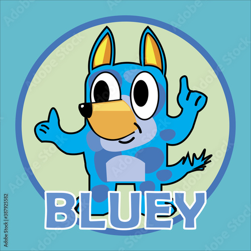 BLUEY Cute bluish Dog illustration picture, Funny Doge image isolated Blue Background photo