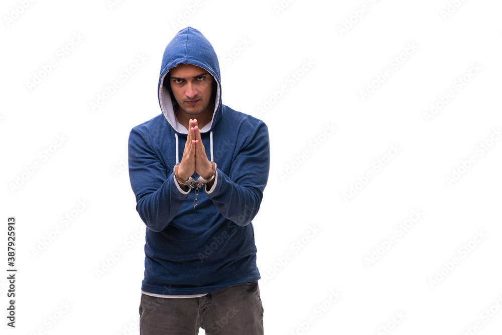 Young male bandit isolated on white