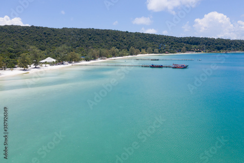 An aerial view of Rong Samloem island (Koh Rong Samloem), Cambodia