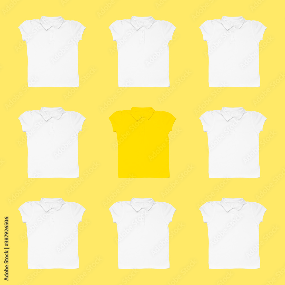Different blank t-shirts on color background Different blank t-shirts on color background