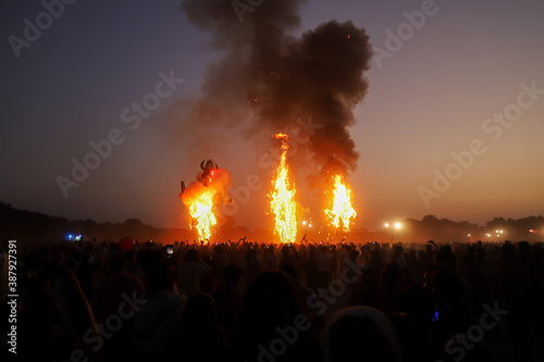 Dussehra Festival Celebration in India and burning of the Ravan effigy on the hindu festival.