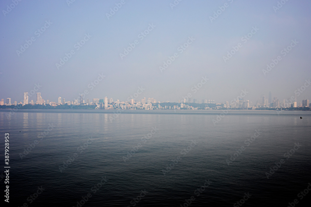 Marine Drive Mumbai Skyline against the sea