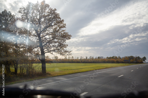 photo from the car window, autumn landscape