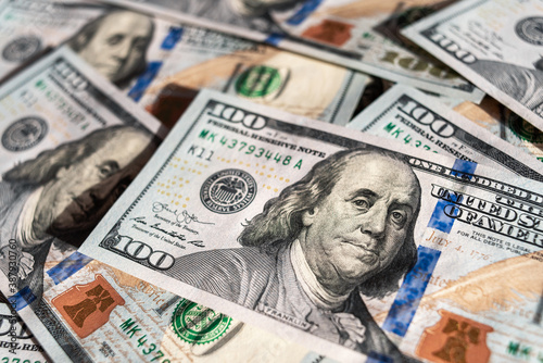 Wallpaper Mural Official currency of the US. Dollar, abbreviation USD. Set of one hundred dollar bills close up. American money. Torontodigital.ca