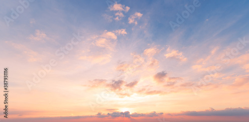 Fototapeta Naklejka Na Ścianę i Meble -  4k Aerial of Cloud with sunset sky background in Thailand,Cloudscape time lapse background Dark red purple sunset sky Nature background, sunset in the clouds