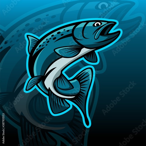 trout fish mascot in blue tones vector