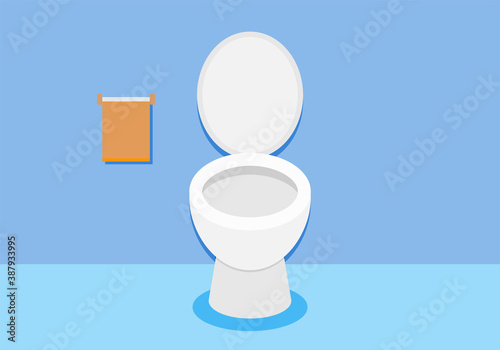 Cuarto de baño azul con retrete.