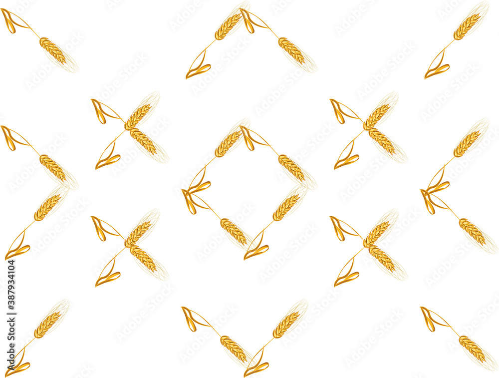 Obraz premium a stalk with an ear of wheat on a white background isolated. pattern of spikelets that make up the pattern. 