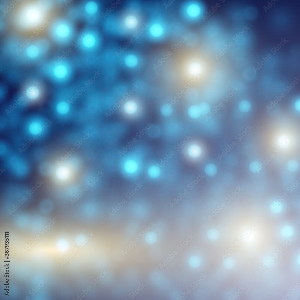 Vector abstract festive background with blurred lights. Christmas decorative backdrop with glowing bokeh and defocused glitter effect. 