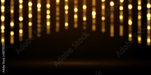Vector abstract background with blurred golden lights. Gold bokeh texture. Festive luxury backdrop with glowing light effect. 