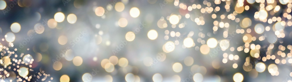 Christmas New Year background banner with golden bokeh lights - obrazy, fototapety, plakaty 