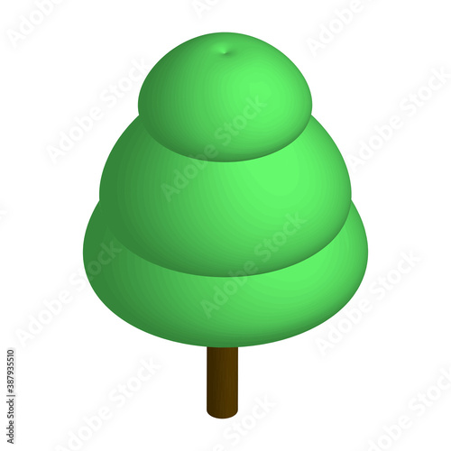 Isometric green tree with three tiers isolated on white. Brown trunk and green crown. Vector EPS10.