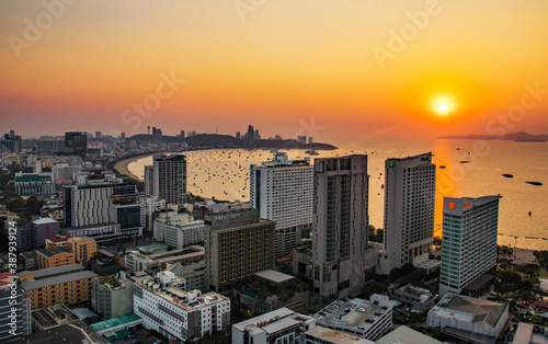 The Cityscape, the buildings, the coast and the seascape of Pattaya District Chonburi Thailand Southeast Asia photo