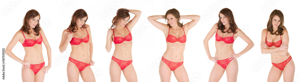 Beautiful and sexy Caucasian woman posing in red lingerie Beautiful and sexy Caucasian woman posing in red lingerie