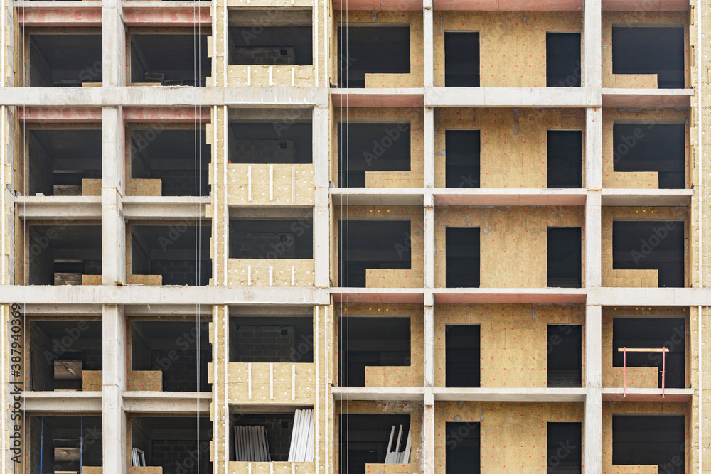 Building exterior view at housing construction time.