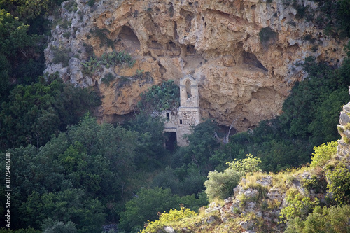 Rupestrian church along the canyon carved by the Gravina River where lies Matera, Basilicata, Italy