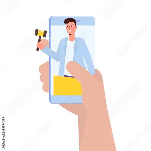 Online internet auction, International trade concept. Vector illustration