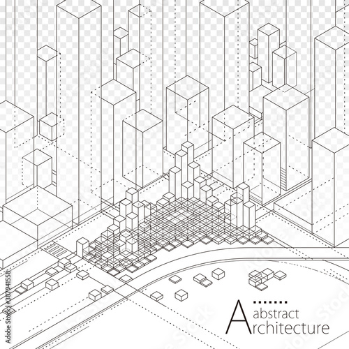 Architecture building construction perspective design,abstract modern urban line drawing background.