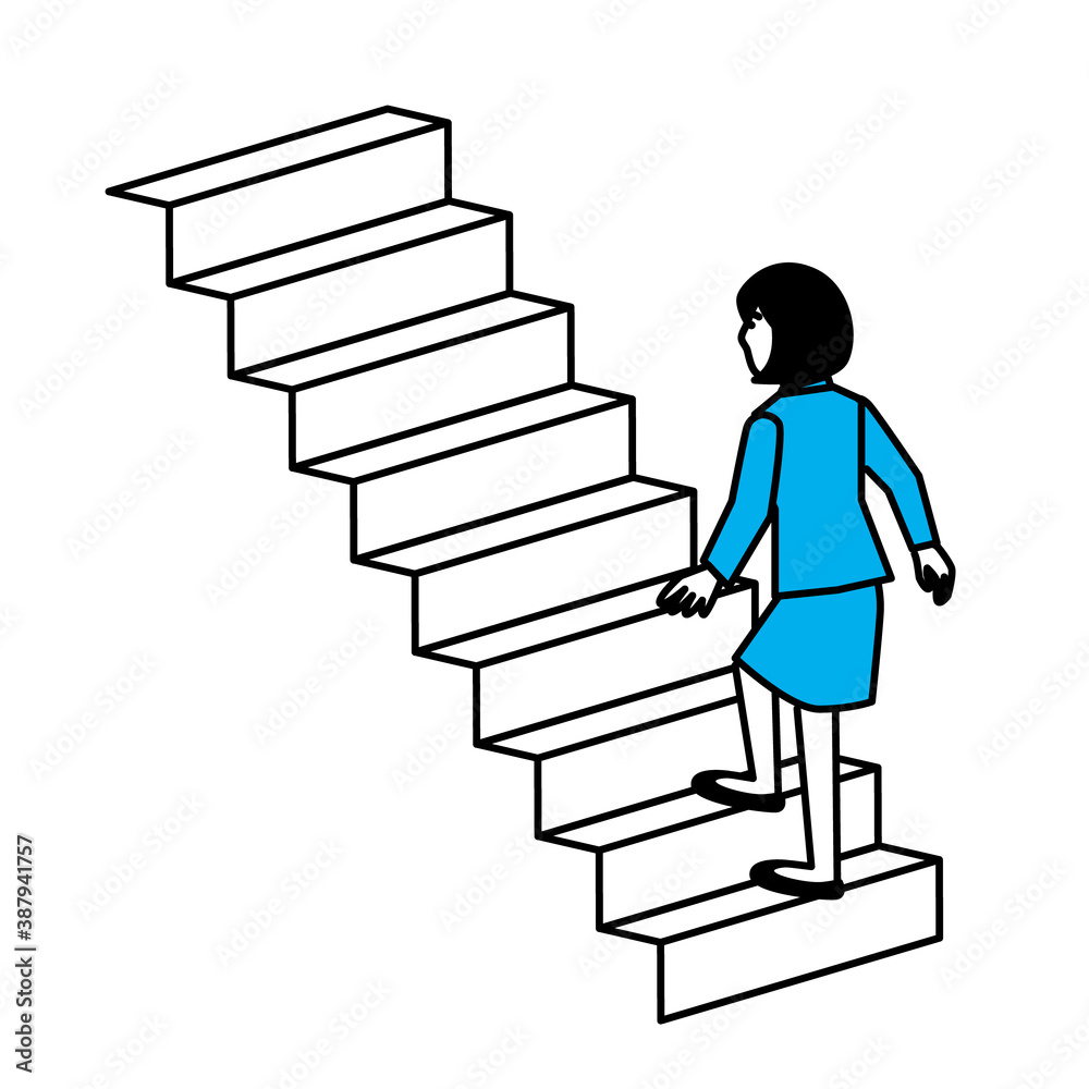 diagonal view of woman climbing stairs. Vector illustration. diagonal view of woman climbing stairs. Vector illustration.