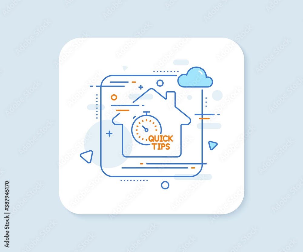 Quick tips line icon. Abstract vector button. Helpful tricks sign. Tutorials with timer symbol. Quick tips line icon. Home concept badge. Vector Quick tips line icon. Abstract vector button. Helpful tricks sign. Tutorials with timer symbol. Quick tips line icon. Home concept badge. Vector