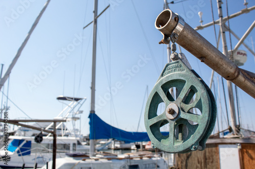 a blue trolling pulley