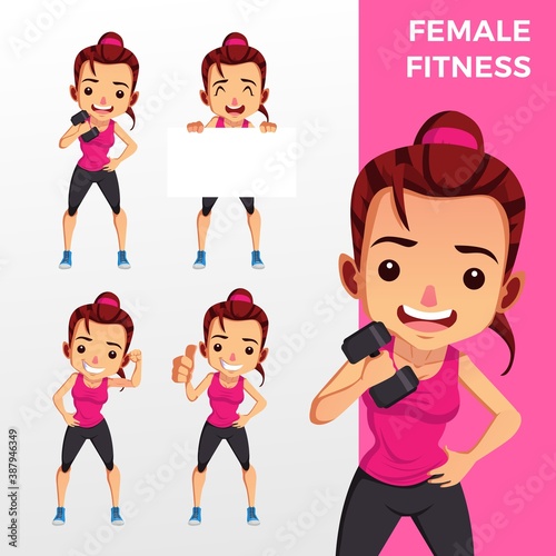 woman female fitness mascot character set logo vector icon illustration