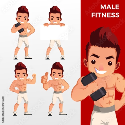 man male fitness mascot character set logo vector icon illustration