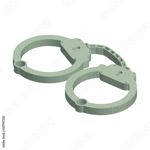 Handcuffs on a white background, isometric image, sign for design, vector image