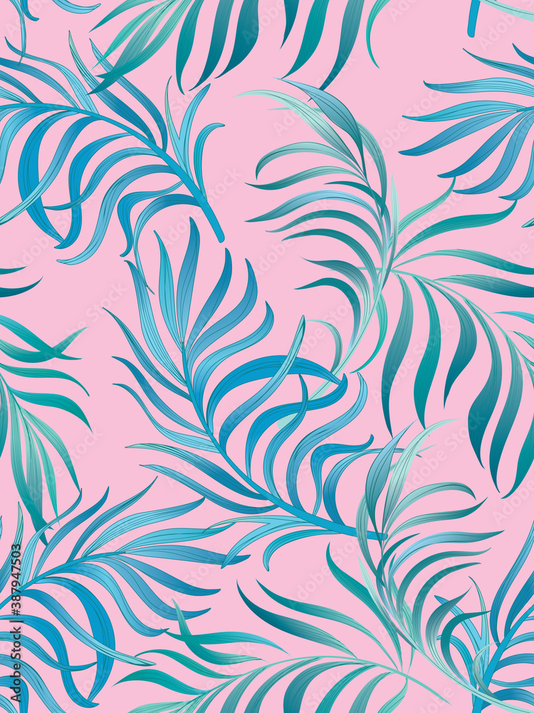 Jungle vector pattern with tropical leaves.Trendy summer print. Exotic seamless background.