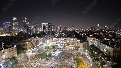 A large demonstration in Rabin Square, Tel Aviv. Israel.
Aerial photo of the city of Tel Aviv at night. Israel. Kikar Rabin- Rabin square. Ibn Gvirol Street