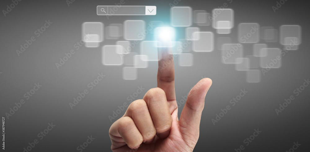 Hands touching button screen interface global connection customer networking Hands touching button screen interface global connection customer networking