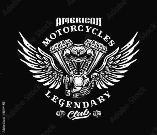 Vintage custom motorcycle emblems, labels, badges, logos, prints, templates. Layered, isolated on black background