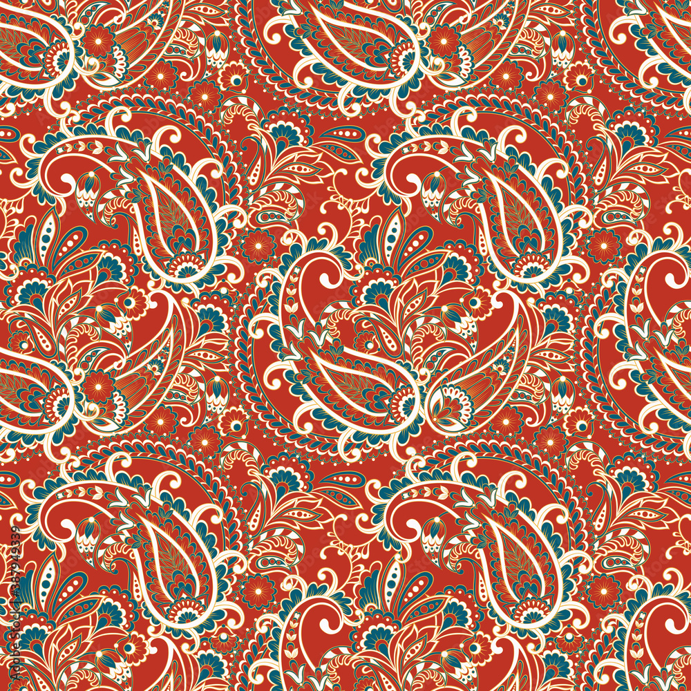 Floral Paisley Ornamental seamless pattern. kalamkari vector fabric background