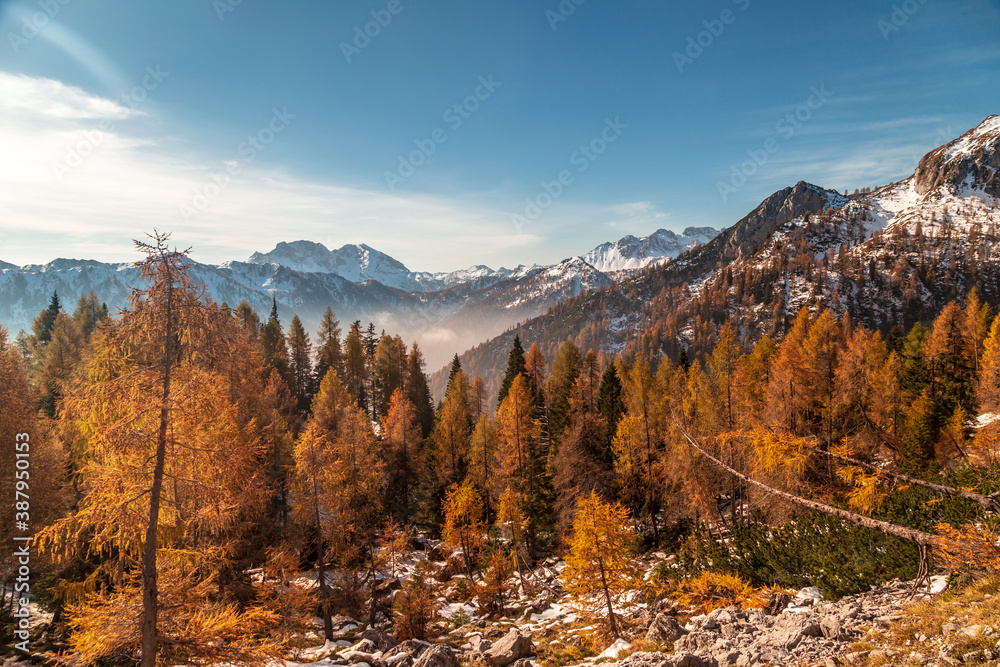Trekking day in a snowy autumn in the Dolomiti Friulane, Friuli-Venezia Giulia Trekking day in a snowy autumn in the Dolomiti Friulane, Friuli-Venezia Giulia