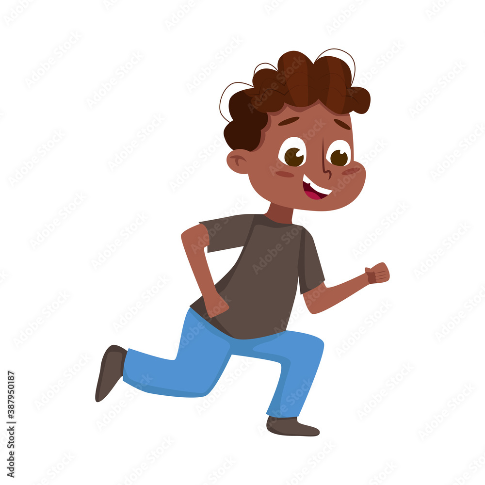 Cute Little African American Boy Having Fun Outdoors Cartoon Style Vector Illustration Cute Little African American Boy Having Fun Outdoors Cartoon Style Vector Illustration