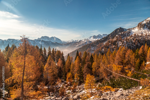 Trekking day in a snowy autumn in the Dolomiti Friulane, Friuli-Venezia Giulia © zakaz86