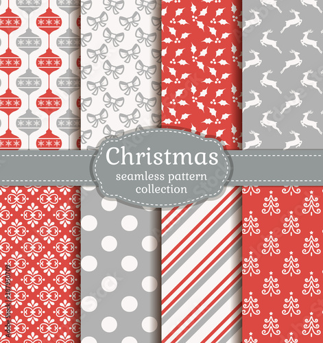 Christmas seamless patterns. Vector set.