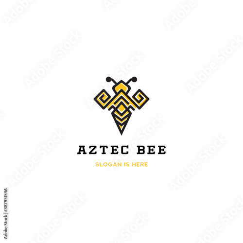 Aztec Bee Logo Vector Line Art