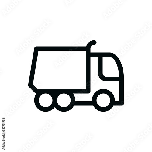 Wheel dump truck isolated icon, heavy duty tipper truck outline vector icon with editable stroke