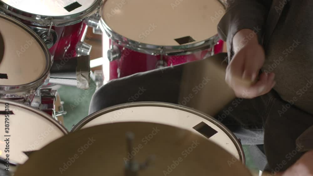 Tight Shot of Drummer Playing Snare and Hi-Hat - Shallow Depth of Field Tight Shot of Drummer Playing Snare and Hi-Hat - Shallow Depth of Field