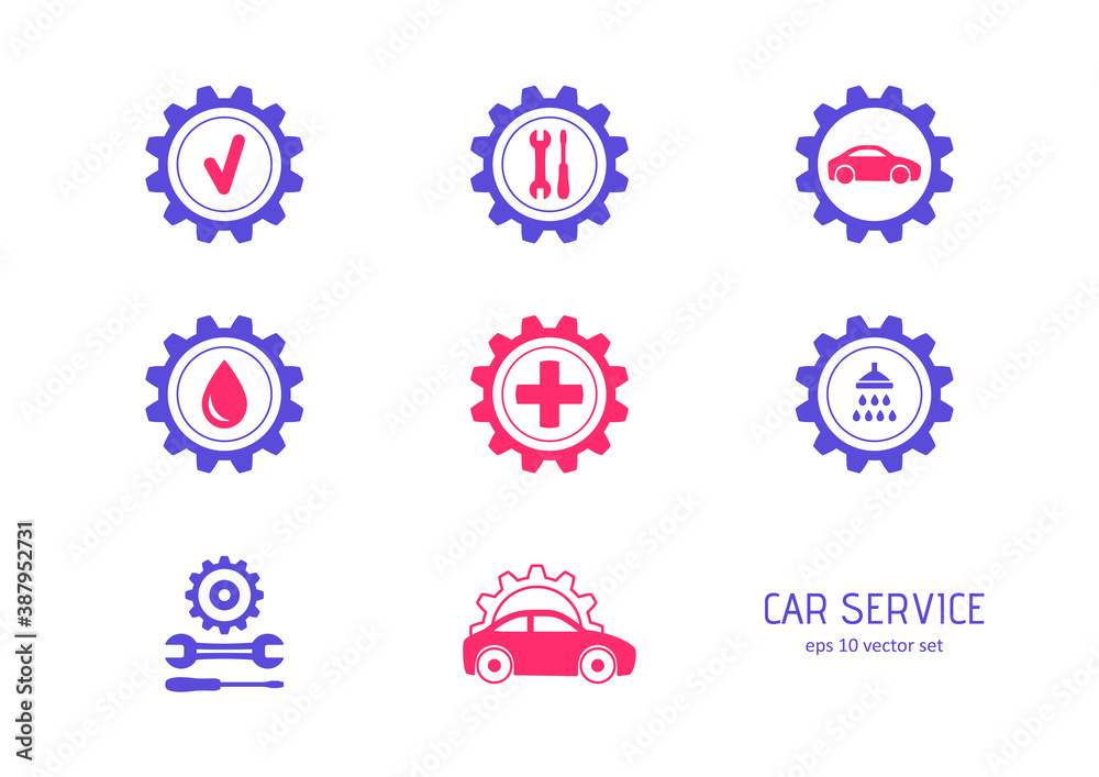 Auto workshops- vector icons set on white background.