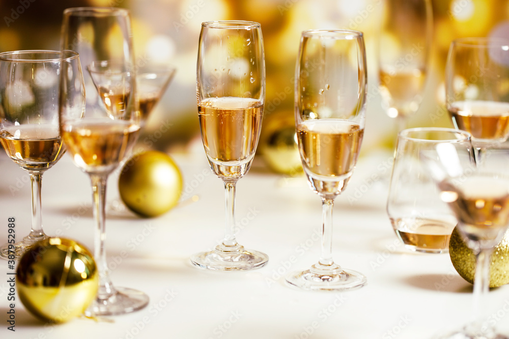 Glasses of champagne and alcohol drinks. Glasses of champagne and alcohol drinks.