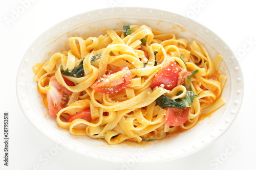 tomato and spinach with cheese fettuccine pasta