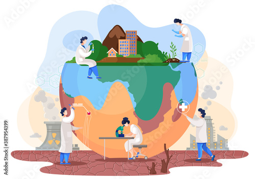 Chemists make experiments to study the state and degree of pollution of the planet. Scientists conduct research using a microscope and various reagents to identify environmental problems on Earth