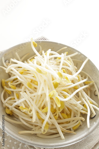 Chinese vegetable  soy sprout in stainless steel pan