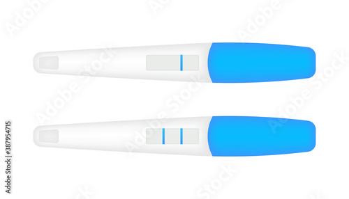 Pregnancy test sticks with results. Art design pregnant, childbirth template. Vector illustration